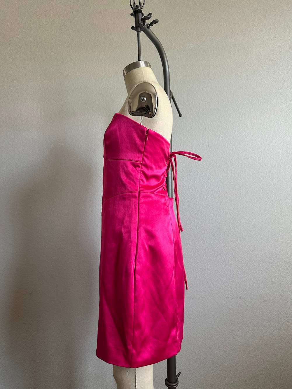 Forever 21 Pink Strapless Corset Mini Dress Lace Up Back Y2K Party XS - Picture 2 of 6
